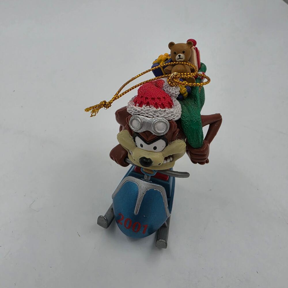 VTG Y2K Looney Tunes 2001 Taz Christmas Ornament Tasmanian Devil Snowmobile